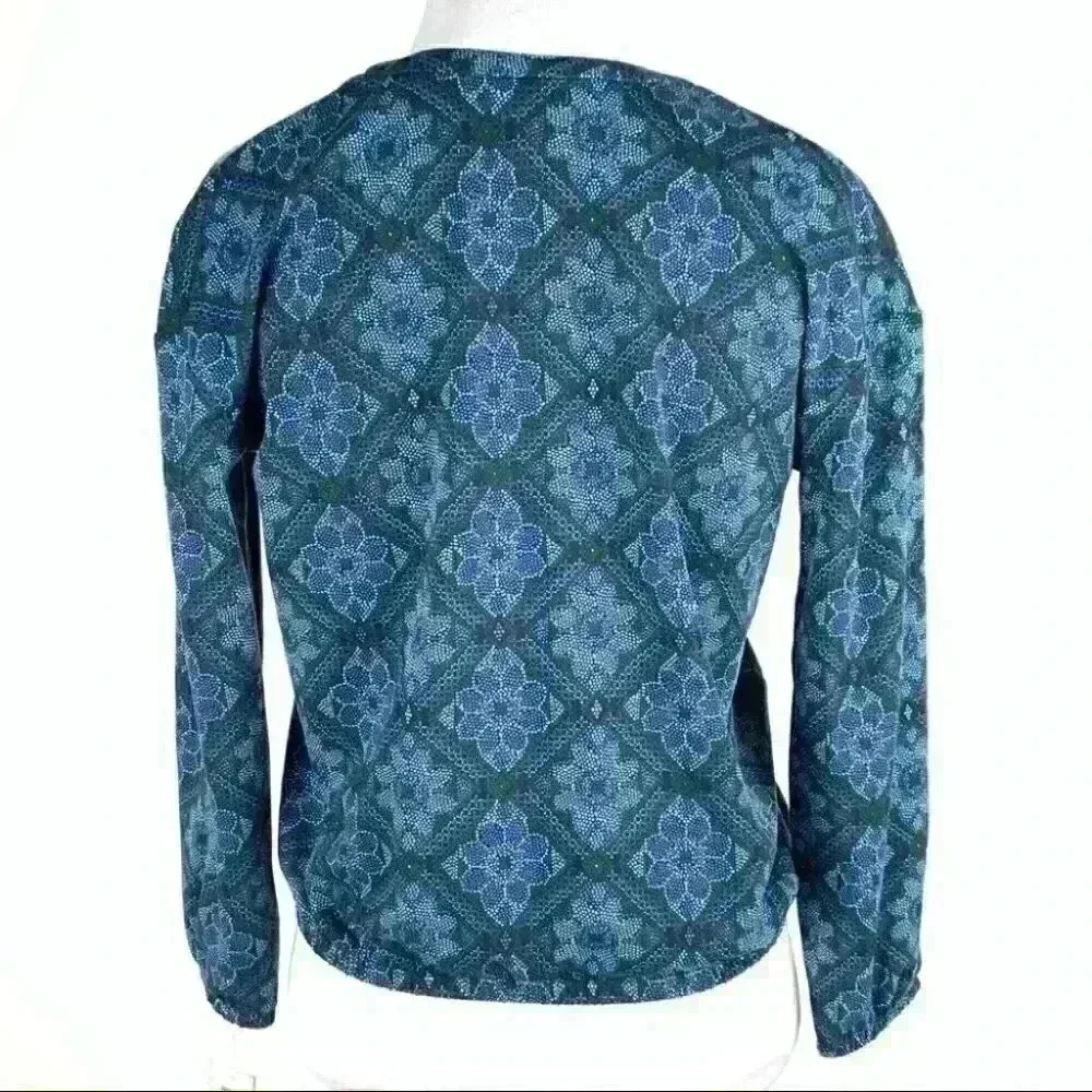 New Lularoe Girls Monroe Jacket sz 14 Blue Green Floral Flowers Zipper Pockets